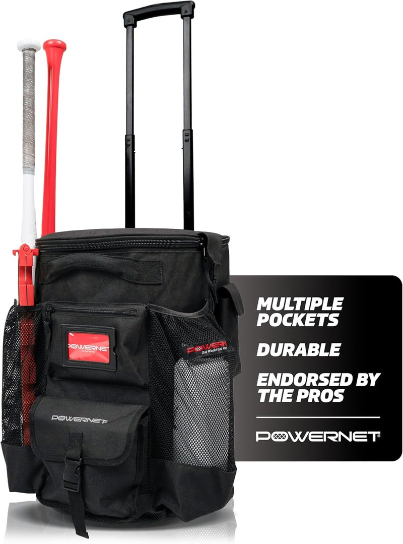 PowerNet Baseball Softball Coaching Bucket Caddy Cover, Multiple Pockets Carry Gameday Essentials, 3 Styles for 6 Gallon Bucket Organization Including All Terrain Wheeled - Image 1
